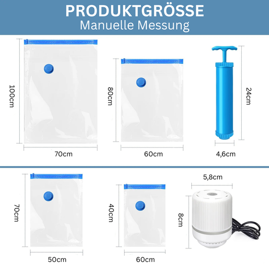 Vakuum‑Beutel für Kleidung – Platzsparend mit Ventil & Handpumpe