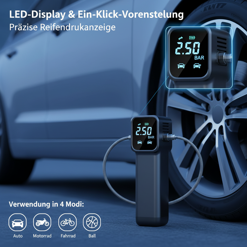 1Einsatzmöglichkeiten des Luftkompressors – Auto, Fahrrad, Motorrad, Sportball und Schwimmring