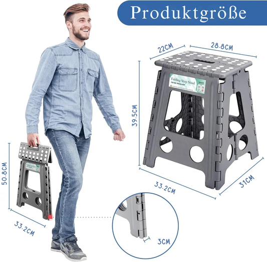 Klappbarer Tritthocker in 3 Farben – Grau, Schwarz und Weiß, faltbar und platzsparend