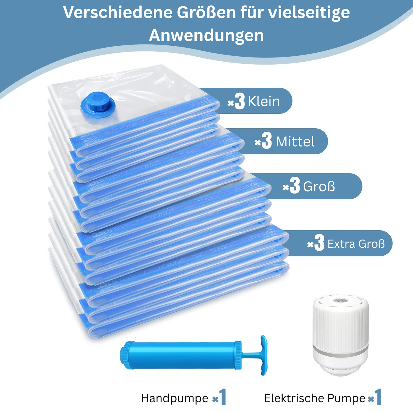 Vakuum‑Beutel für Kleidung – Platzsparend mit Ventil & Handpumpe