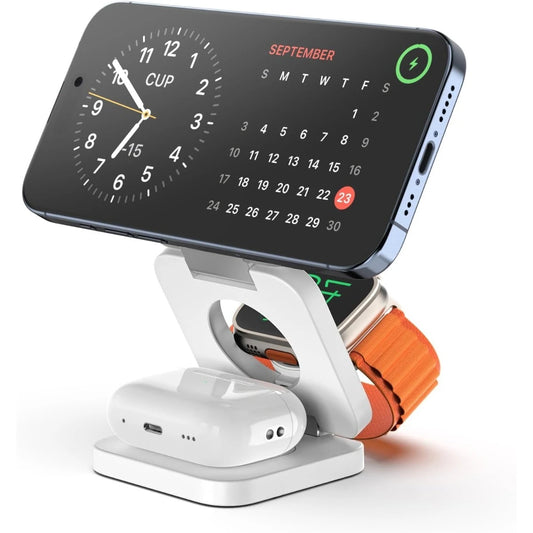 3-in-1 Wireless Charging Station Schwarz freigestellt – faltbar, kompakt, für iPhone Apple Watch AirPods