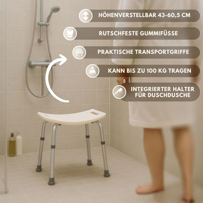 Anti-Rutsch-Gummifüße des Duschstuhls – sicherer Stand auf nassem Badezimmerboden