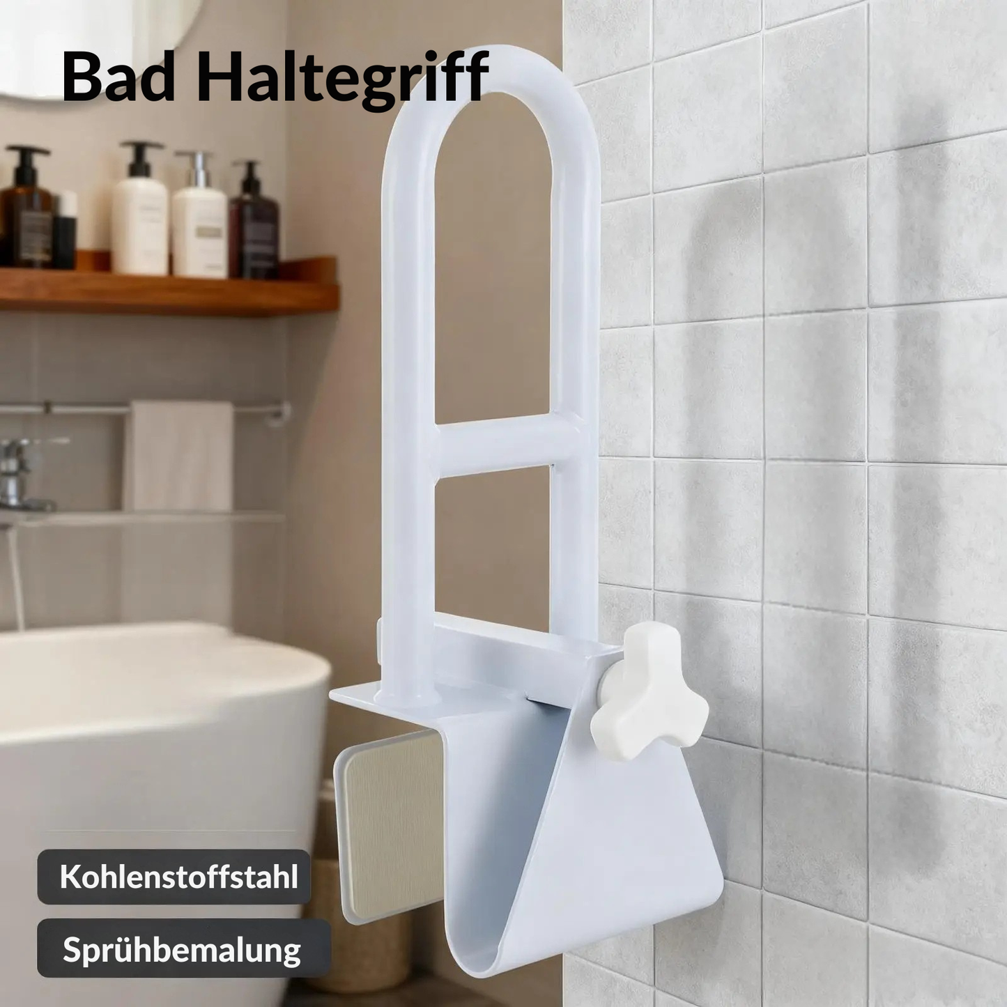 Haltegriff Badewanne weiß – seitliche Montage, Badezimmer-Ambiente