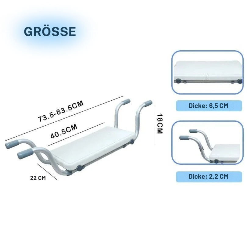 Badewannensitz Maße – verstellbar 73 bis 83 cm Breite, Sitzfläche 22 × 40,5 cm