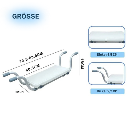 Badewannensitz Maße – verstellbar 73 bis 83 cm Breite, Sitzfläche 22 × 40,5 cm