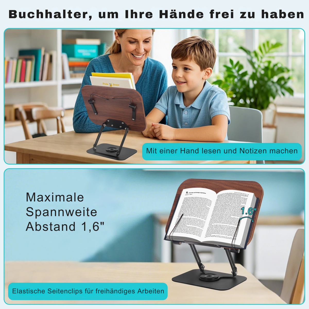 Buchhalter für freihändiges Lesen – entlastet Nacken und Rücken bei Senioren