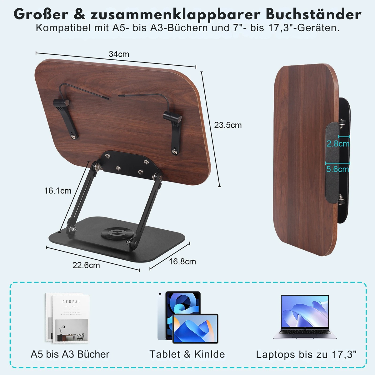 Buchständer mit verstellbarem Winkel – ergonomische Leseposition für Senioren