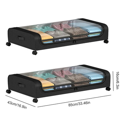 Detailansicht der Rollen und des Deckels einer Unterbett‑Aufbewahrungsbox.