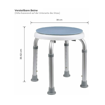 Duschhocker Maße – 7-fach höhenverstellbar von 36 bis 52 cm, Sitzdurchmesser 30 cm