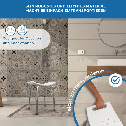 Duschhocker leicht und tragbar – Aluminium-Rahmen, kompakte Maße für Dusche und Badewanne