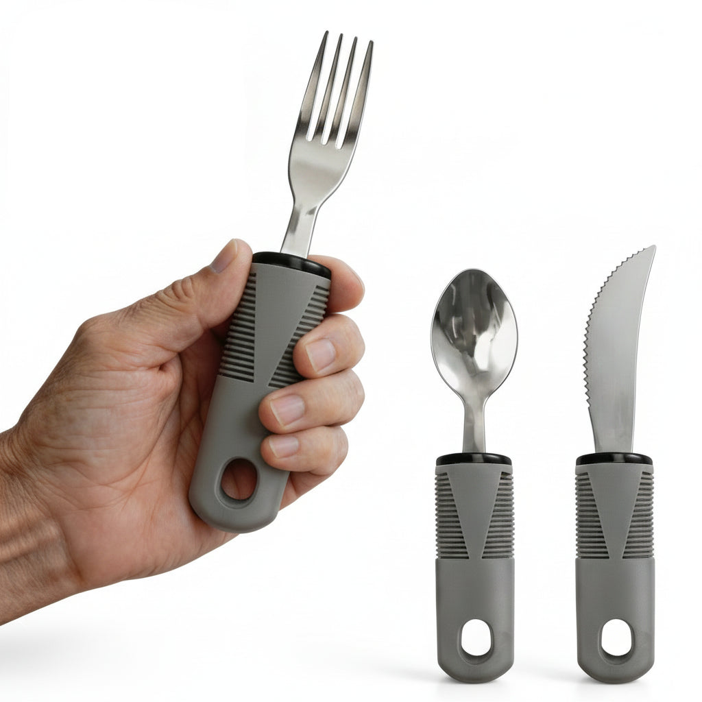 Ergonomisches Besteck-Set – Gabel, Löffel, Messer mit dickem rutschfestem Griff