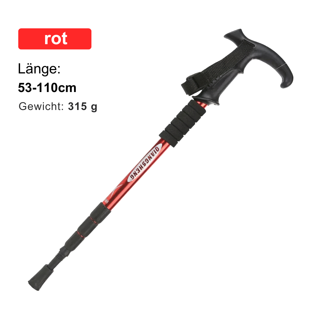 Gehstock in Rot mit Längenangabe 83–115 cm und Gewicht 511 g