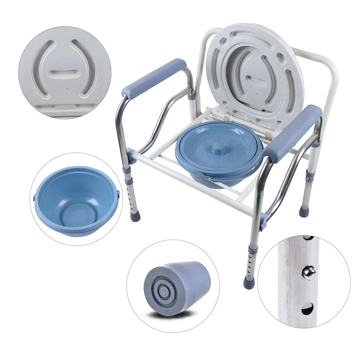 Klappbarer Toilettenstuhl zusammengeklappt – nur 16 cm flach, platzsparend für Reisen