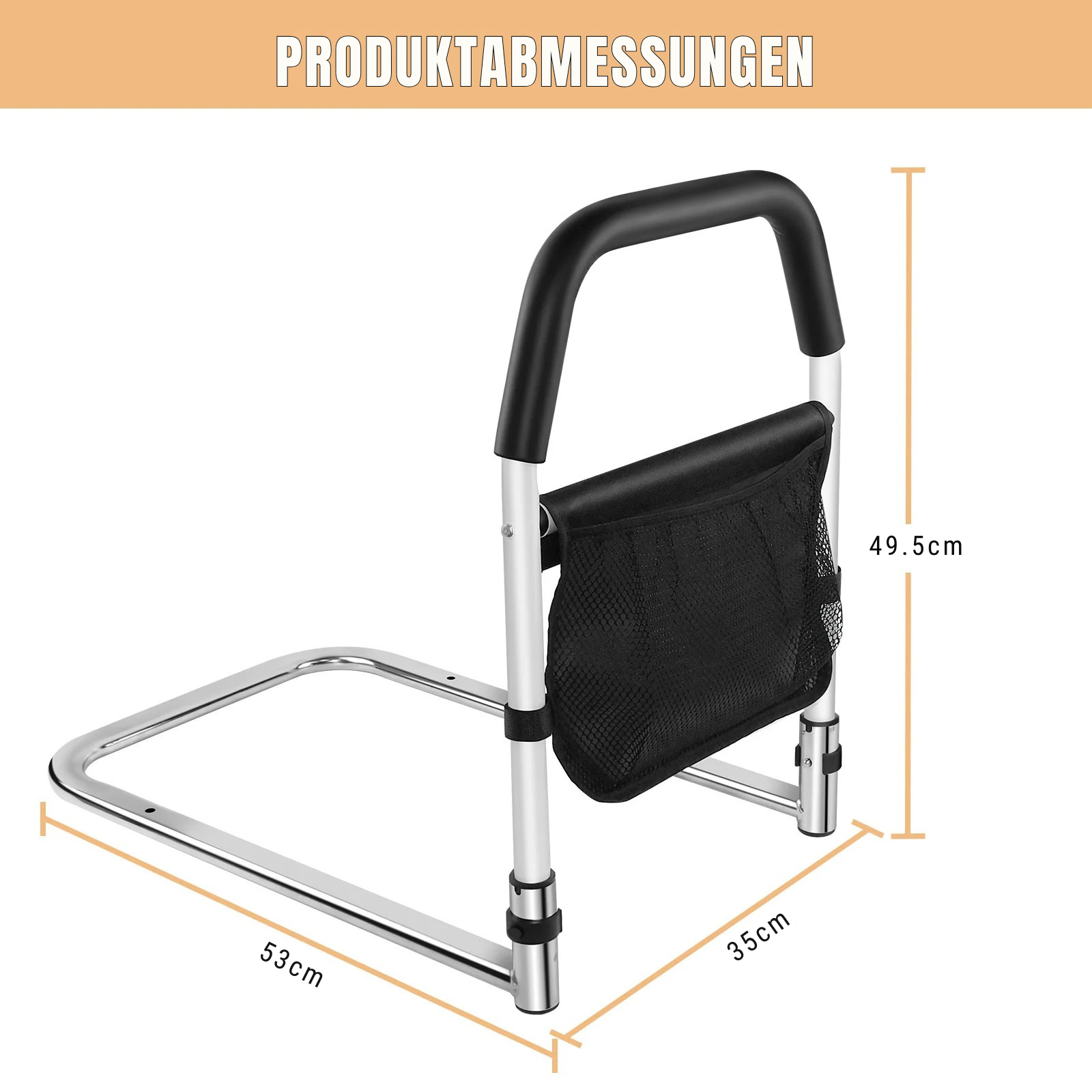 Komplettes Bettgitter-Set mit Basis, Halterung und Aufbewahrungstasche – Aufstehhilfe bis 150 kg belastbar