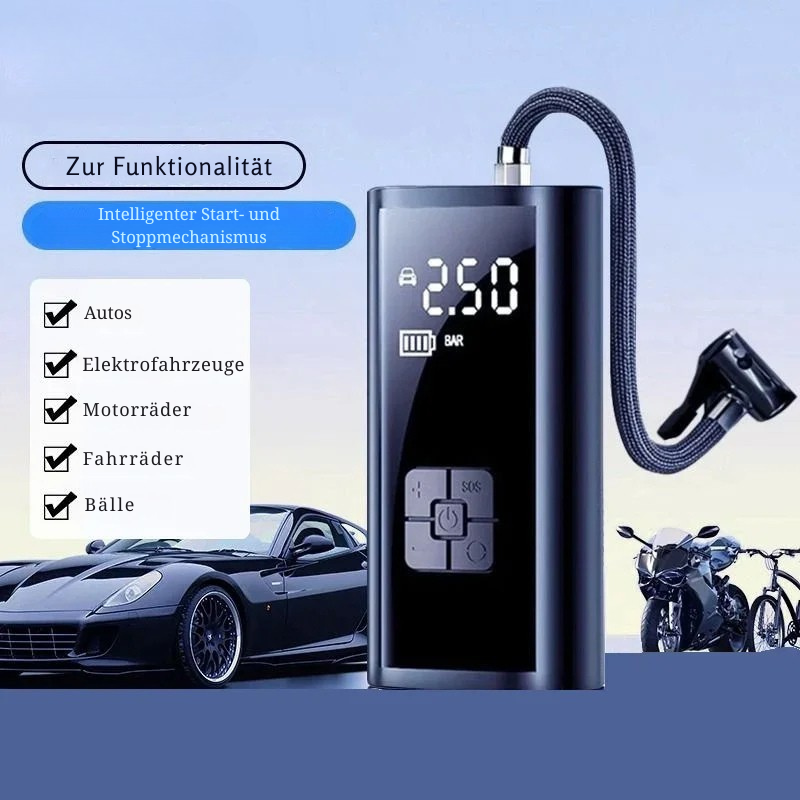 LED-Display des kabellosen Luftkompressors – digitale Druckanzeige 250 PSI mit USB-C Ladeanschluss