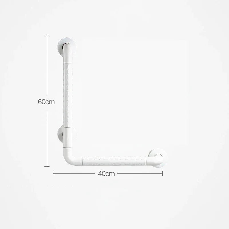 L foermiger Haltegriff in Weiss an der Wand montiert mit 60 cm und 40 cm Laenge
