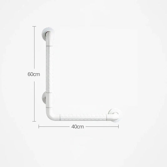 L foermiger Haltegriff in Weiss an der Wand montiert mit 60 cm und 40 cm Laenge