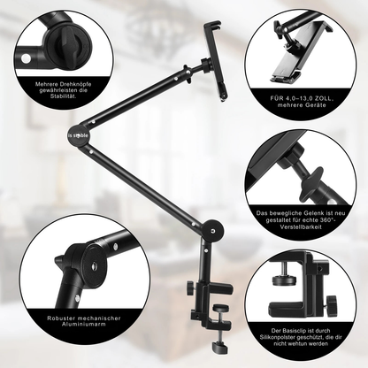 Tablet-Halter für Bett & Schreibtisch – 360° drehbar, Aluminium-Arm