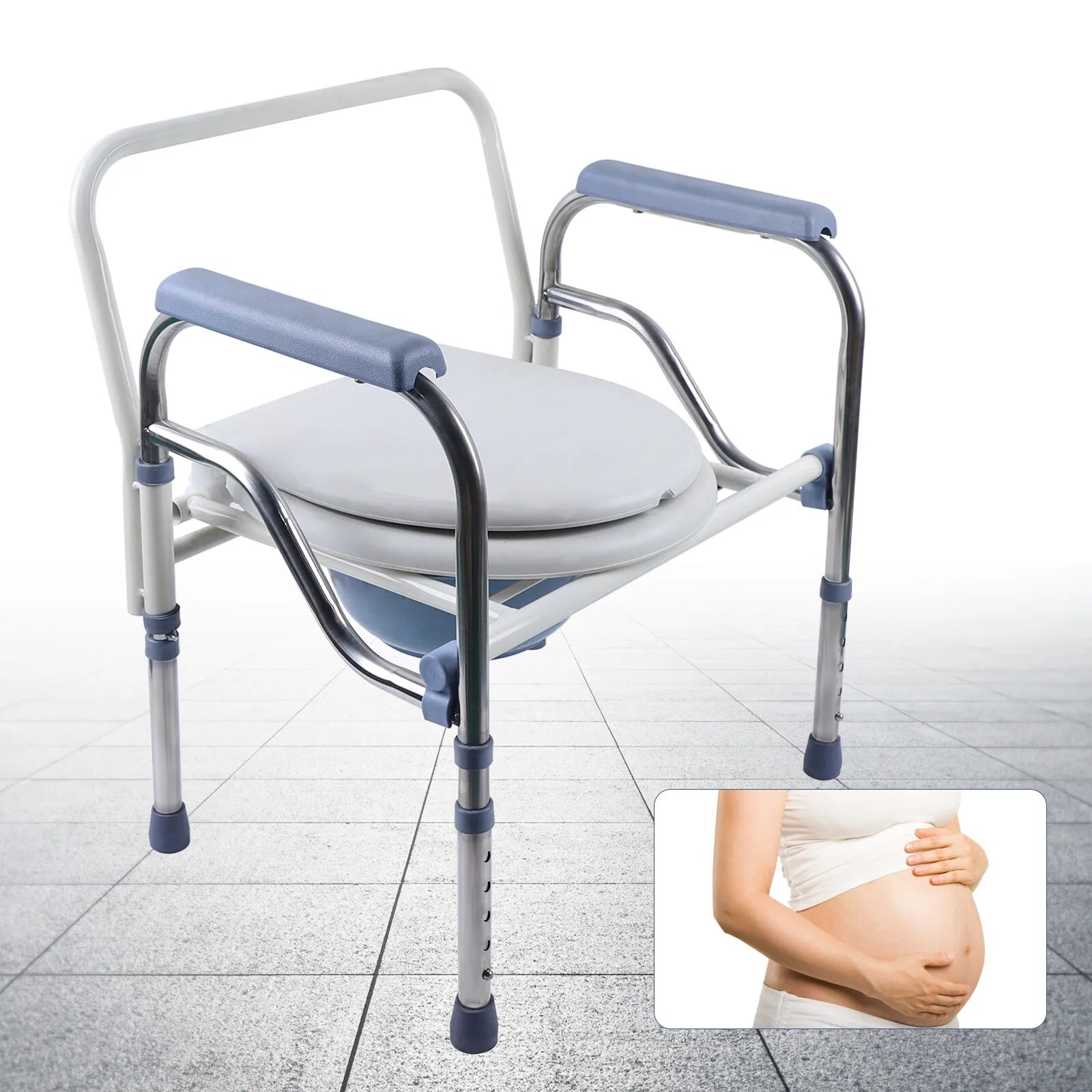 Mobiler Toilettenstuhl für Senioren und Schwangere – klappbar, mit Armlehnen und herausnehmbarem Eimer