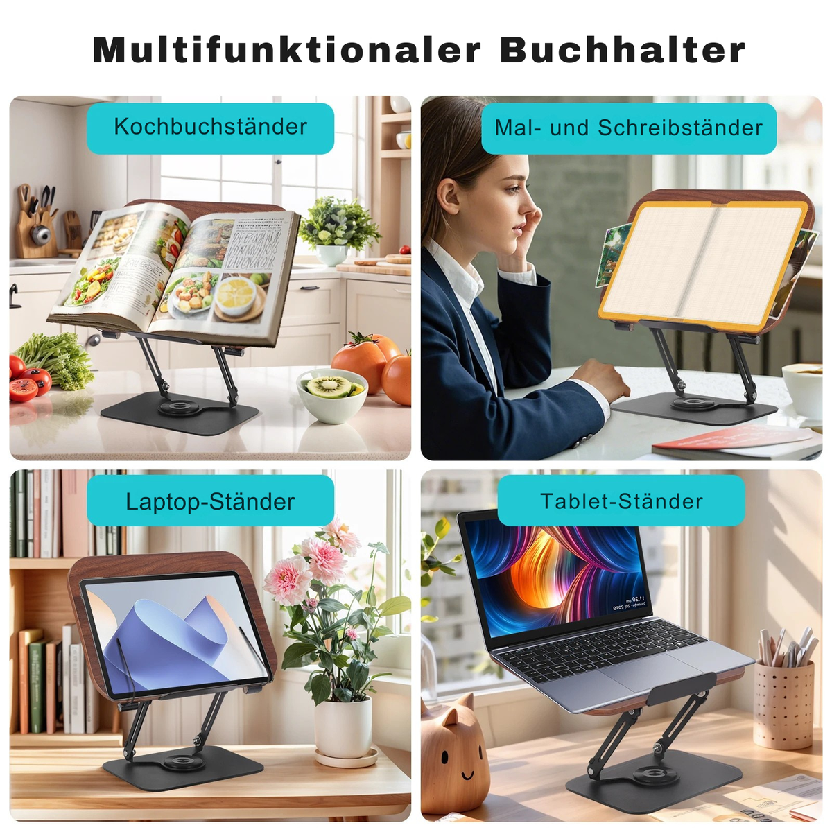 Multifunktionaler Buchständer für Bücher, Tablets und Kochbücher – vielseitig einsetzbar