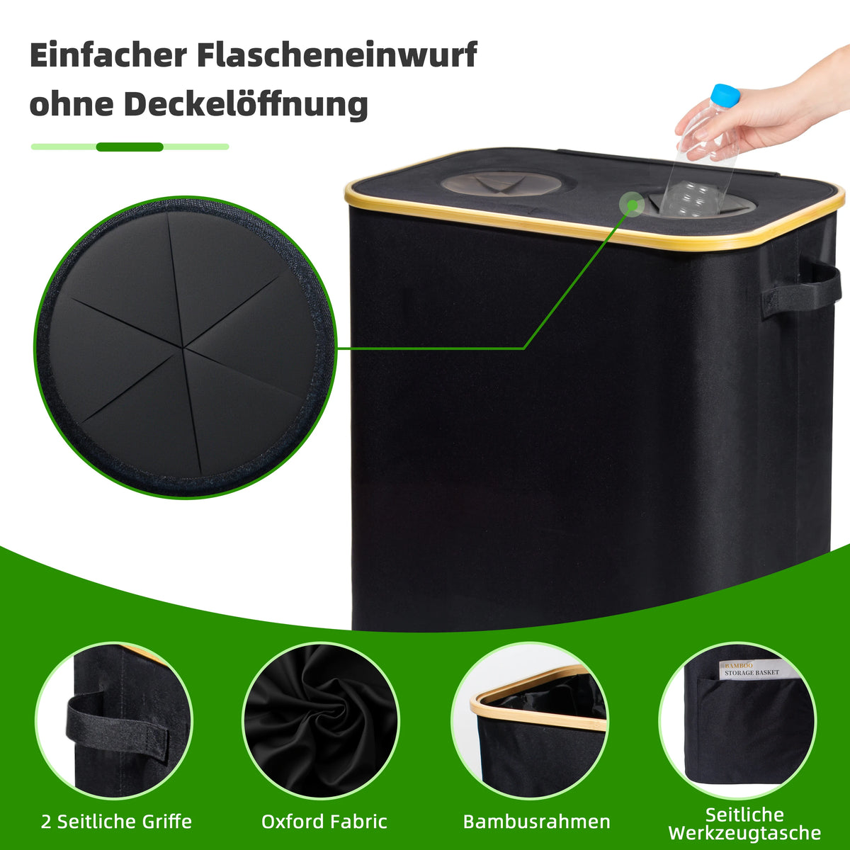 Pfandflaschen-Sammelbehälter im Einsatz in der Küche – 140L Bambus Aufbewahrung – Zentroo