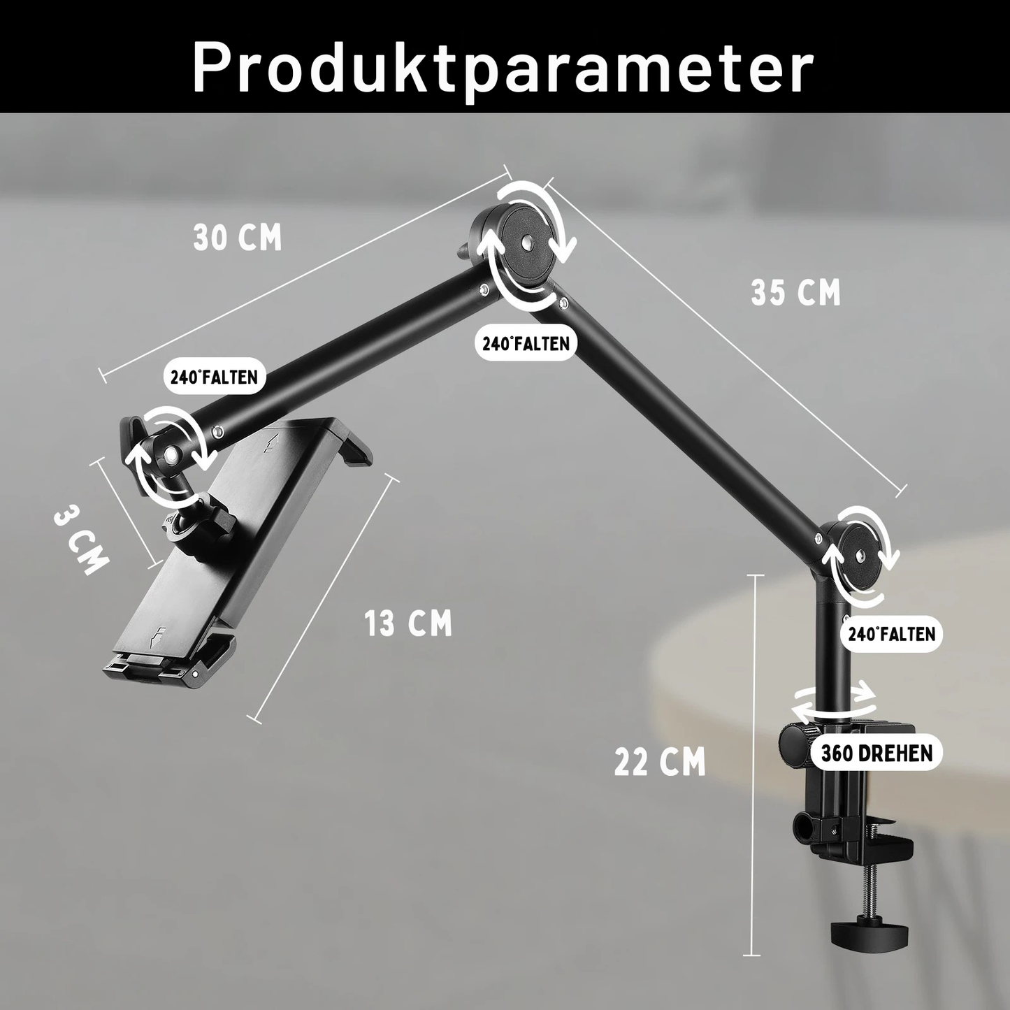 Tablet-Halter für Bett & Schreibtisch – 360° drehbar, Aluminium-Arm