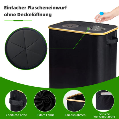 Pfandflaschen-Sammelbehälter 140L mit Deckel – Bambus Aufbewahrung für Küche