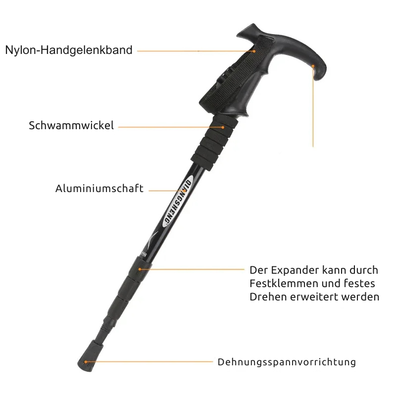 Technische Spezifikationen und Ausstattungsmerkmale des faltbaren Gehstocks