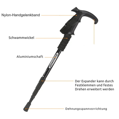 Technische Spezifikationen und Ausstattungsmerkmale des faltbaren Gehstocks
