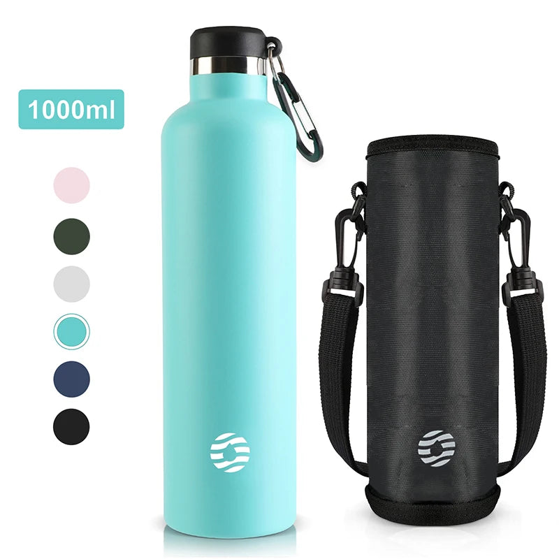 Thermosflasche Edelstahl 1000ml freigestellt – doppelwandige Isolierung, BPA-frei, mit Tragetasche