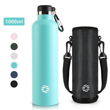 Thermosflasche Edelstahl 1000ml freigestellt – doppelwandige Isolierung, BPA-frei, mit Tragetasche