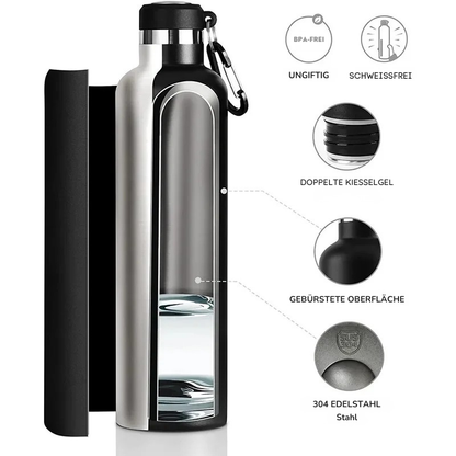 Thermosflasche Edelstahl 304 – BPA-frei, schweißfrei, doppelte Silikondichtung, gebürstete Oberfläche