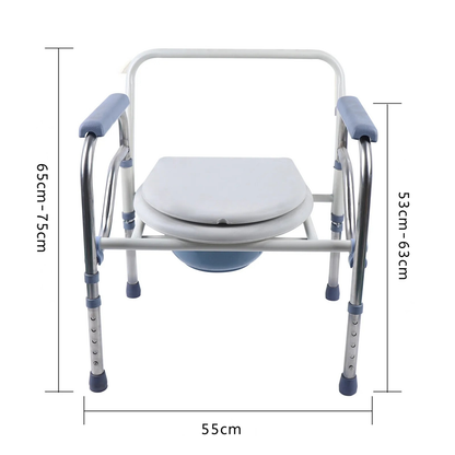 Toilettenstuhl Maße – Höhe 65–75 cm, Breite 55 cm, höhenverstellbarer Edelstahlrahmen