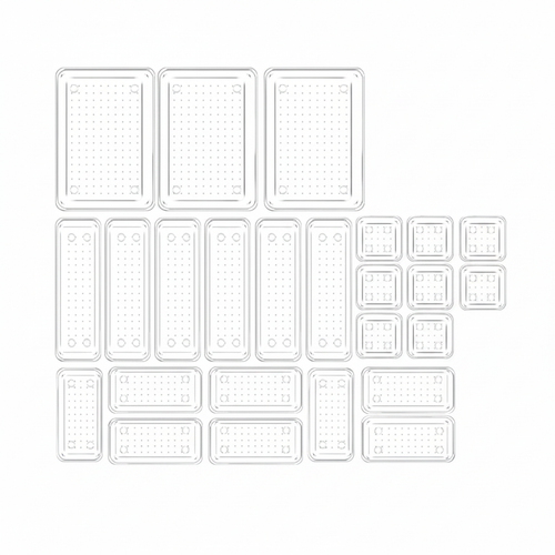 25-teiliges Schubladen-Organizer-Set – Transparente Kunststoff-Trennfächer in 4 Größen - Zentroo